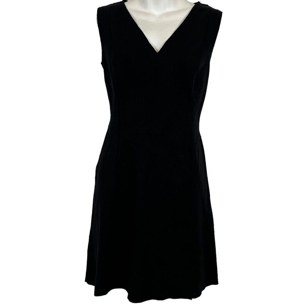 Elie Tahari Womens Black Ponte Knit V-Neck Mini Sleeveless Stretch Dress sz 6